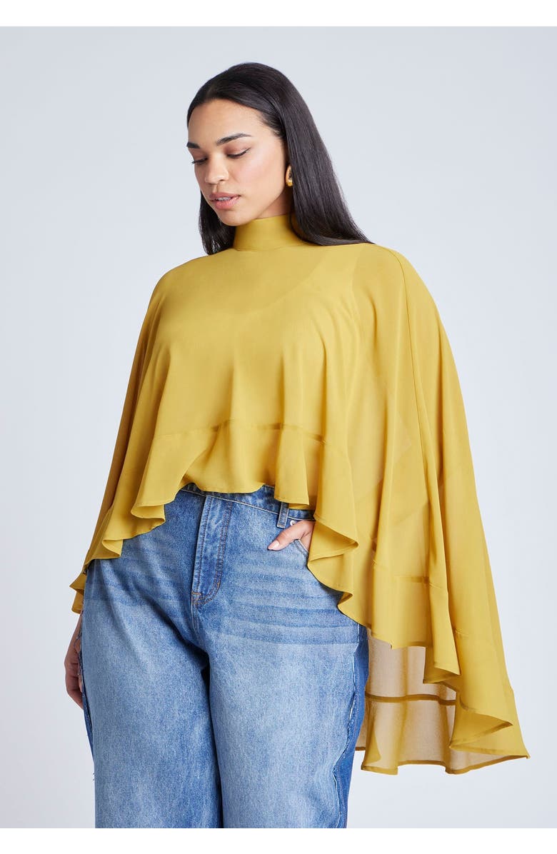 ELOQUII Ruffle Detail Asym Cape, Main, color, Rich Olive