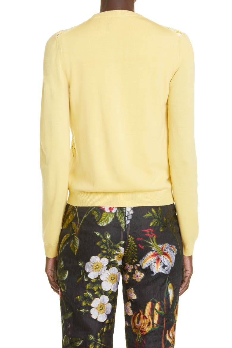 Tiger Lily Guipure Lace Inset Wool Cardigan, Alternate, color, BANANA