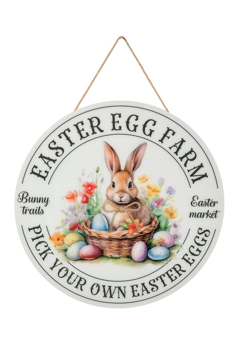 Easter Wooden & Epoxy Bunny Round Wall or Door Hanger, Main, color, White