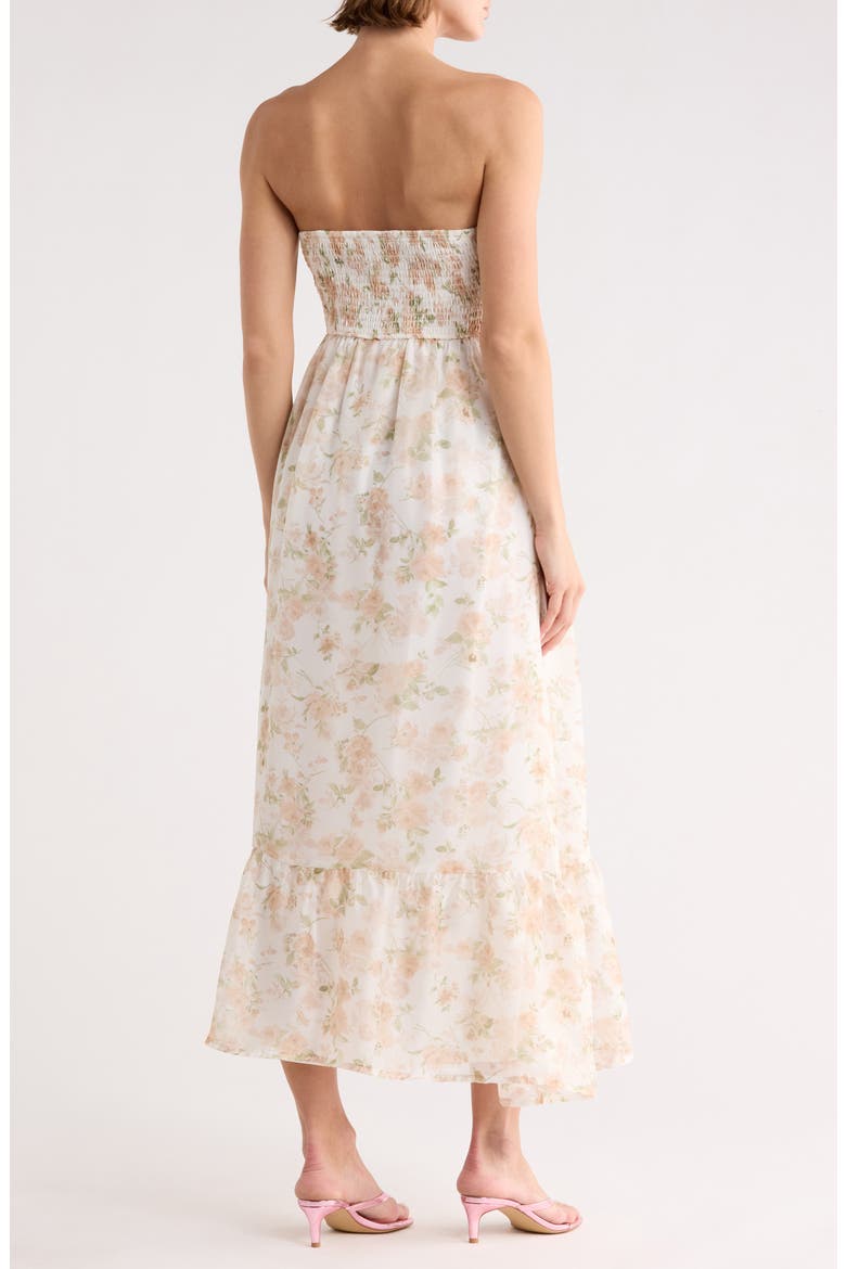 Floral Strapless Dress, Alternate, color, LIGHT KHAKI MULTI