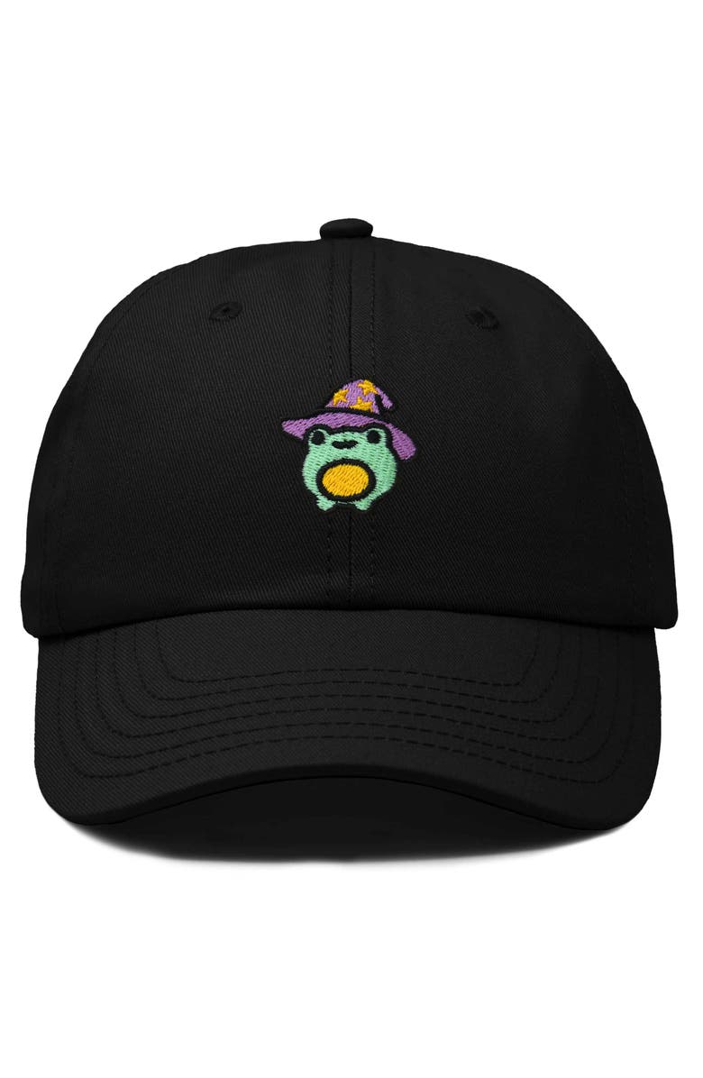 Dalix Sorcerer Frog Embroidered Dad Hat, Main, color, Black