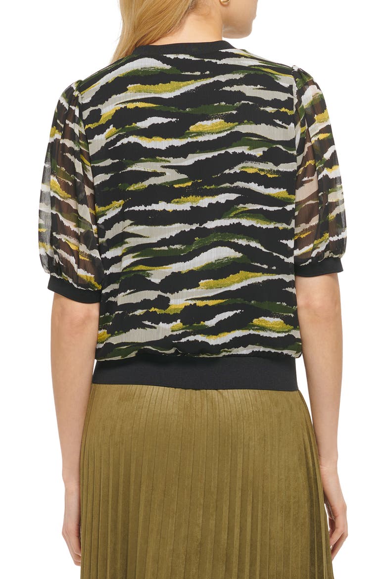 Abstract Print Puff Sleeve Top, Alternate, color, BLACK CADET GREEN MULTI