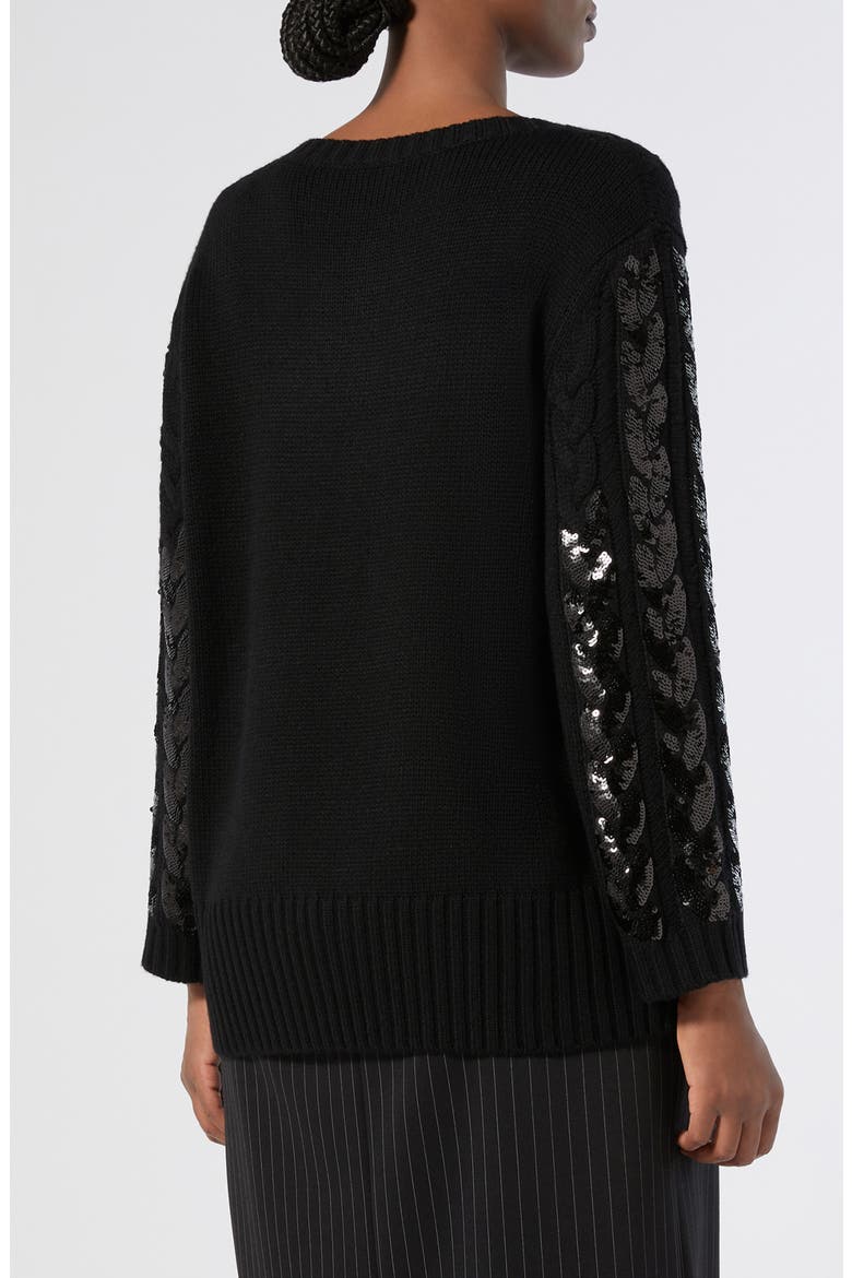 Zac Sequin Cable Stitch Virgin Wool Blend Sweater, Alternate, color, BLACK
