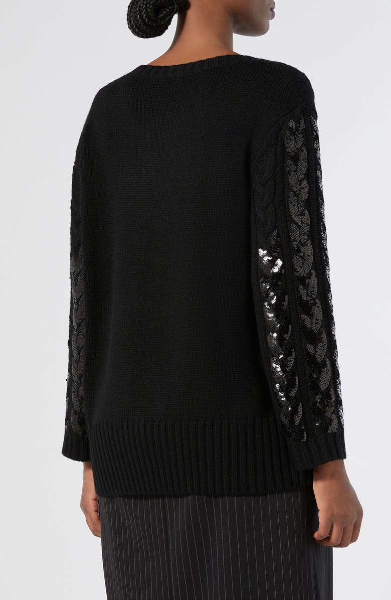 Marina Rinaldi Zac Sequin Cable Stitch Virgin Wool Blend Sweater, Alternate, color, Black
