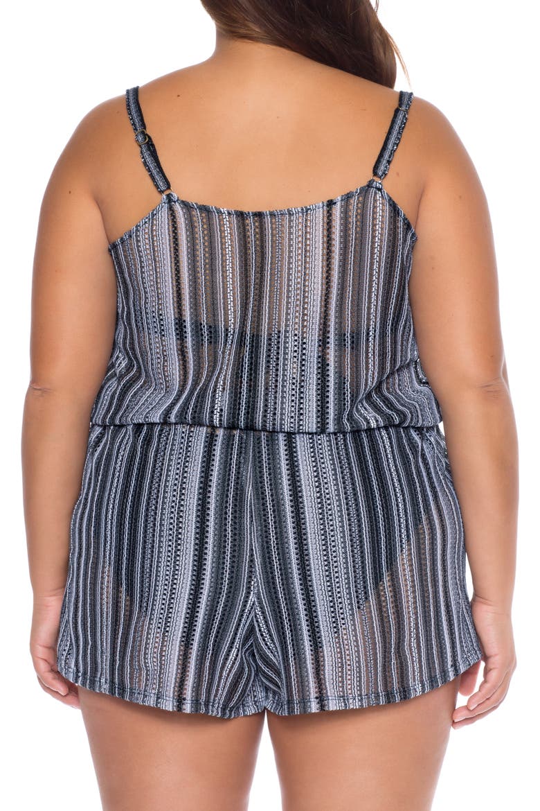 Pier Side Crochet Cover-Up Romper, Alternate, color, BLACK