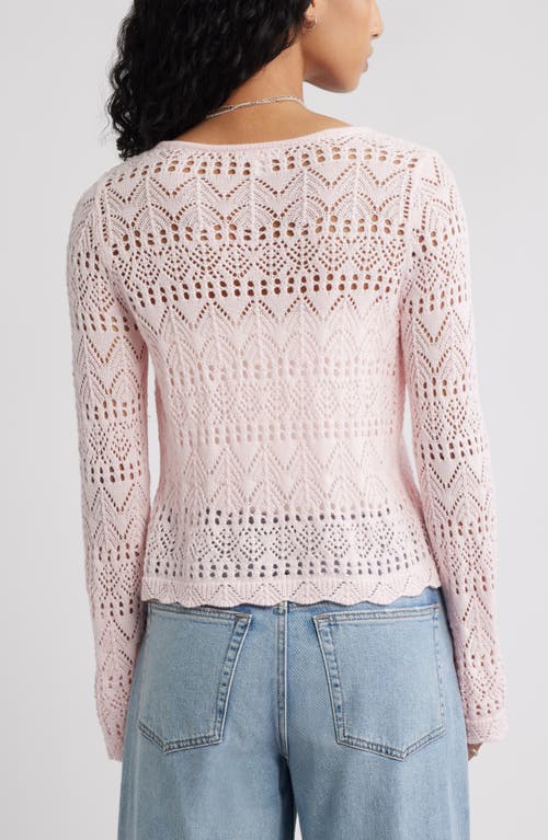 Bp. Fly Away Tie Front Crochet Cardigan In Pink