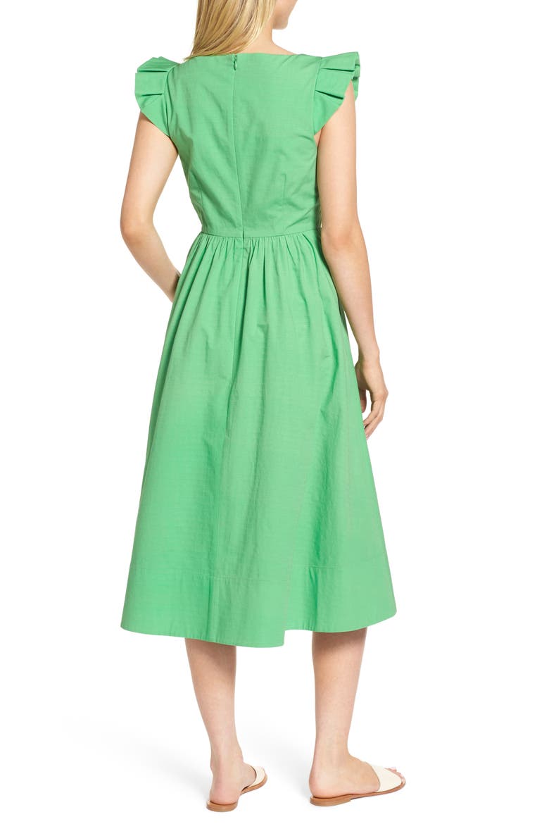 Ruffle Fit & Flare Midi Dress, Alternate, color, GREEN KELLY