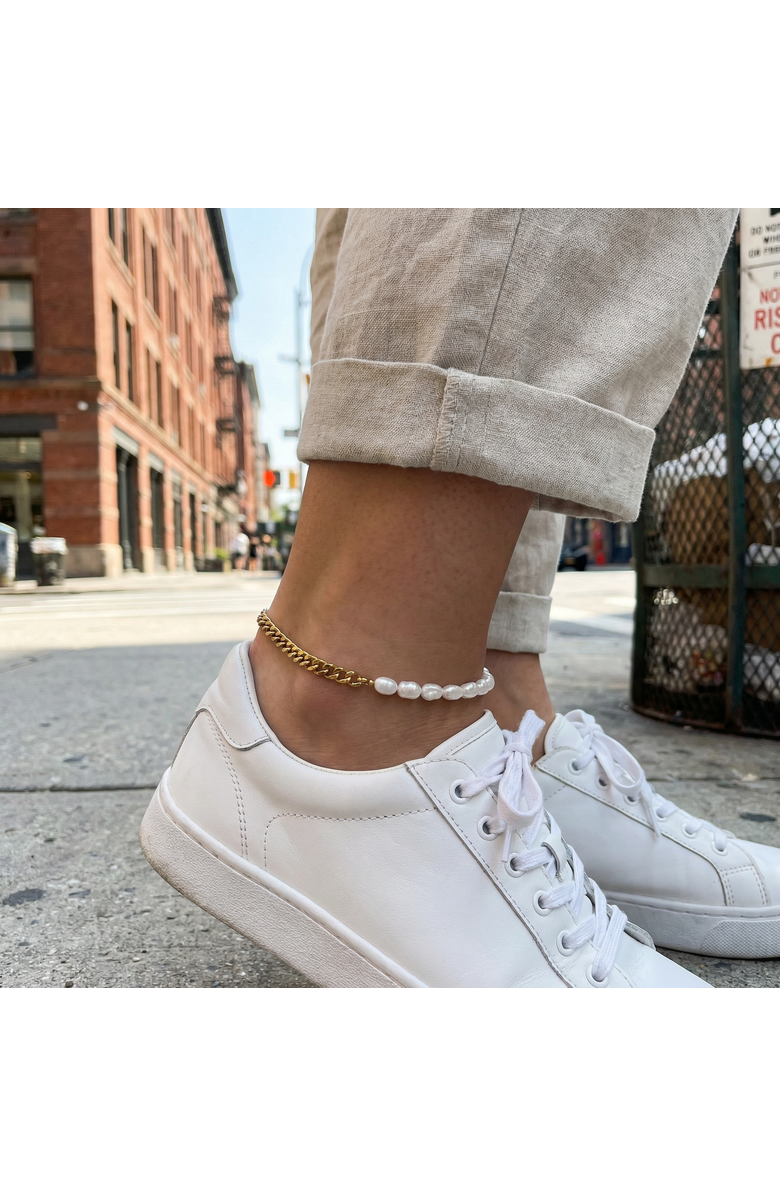 Bliss Diamond Eden 5mm Freshwater Pearl Anklet 18k Gold Plated 9" with 1.5" Extender, Alternate, color, 18K Yellow Gold