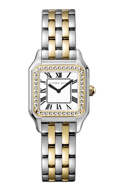 Two-Hand Quartz Crystal Bezel Bracelet Watch, 24mm