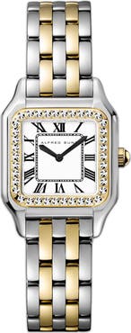 Alfred Sung Two-Hand Quartz Crystal Bezel Bracelet Watch, 24mm