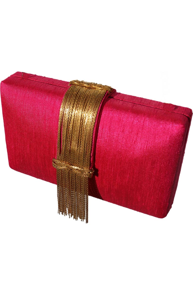 Simitri Electric Fringe Clutch, Alternate, color, Cranberry Sauce