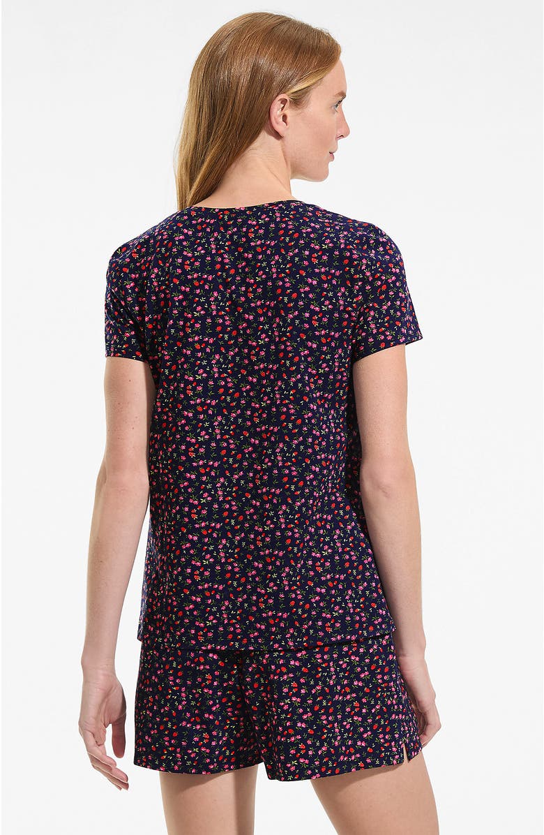 Lands' End Knit 2 Piece Pajama Set - Short Sleeve Top and Shorts, Alternate, color, Deep Sea Floral Strawberries