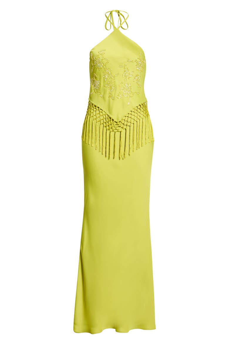 Sareena Bead Embellished Fringe Halter Dress, Alternate, color, PEAR