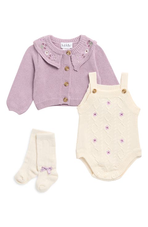 Knit Bodysuit, Cardigan & Socks Set