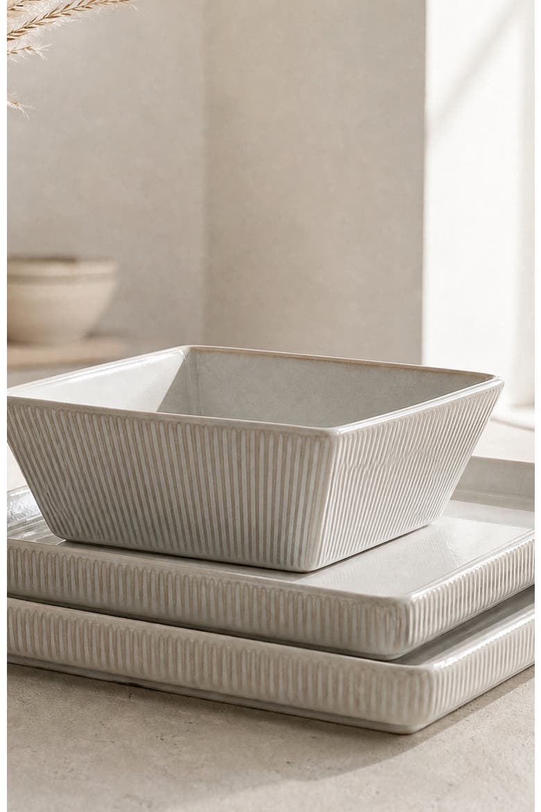 Grace Ribbed Stoneware 24-Piece Dinnerware Set, Alternate, color, White