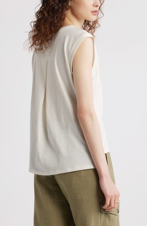 Treasure & Bond Pleat Back Cotton Muscle Tank In Ivory Egret