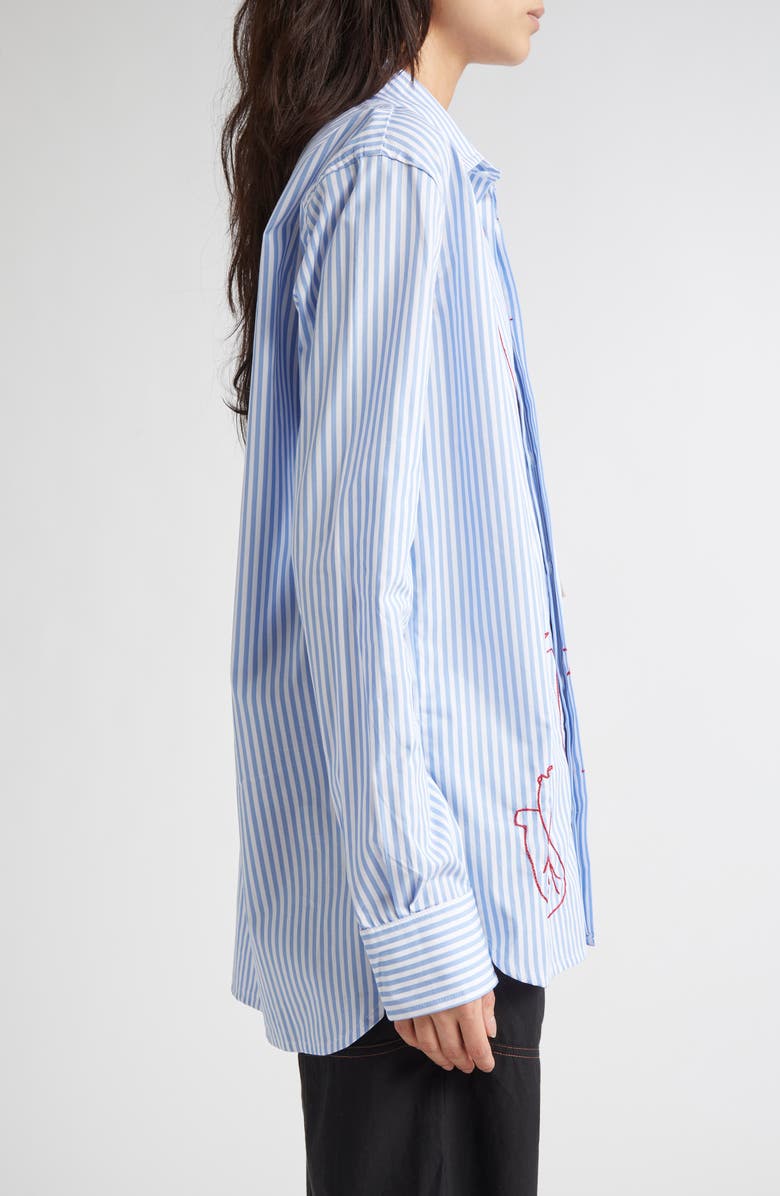 KÚR I Left My Heart Hand-Embroidered Stripe Button-Up Shirt, Alternate, color, 