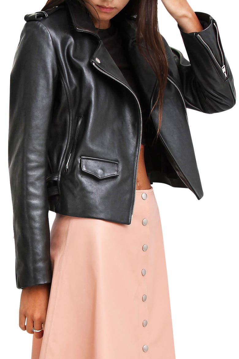 Just Friends Leather Jacket, Alternate, color, BLACK
