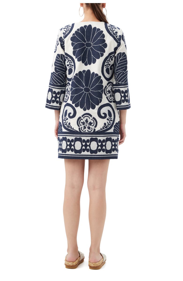 Trina Turk Amy Border print Shift Dress, Alternate, color, Sumi Blue/Whitewash