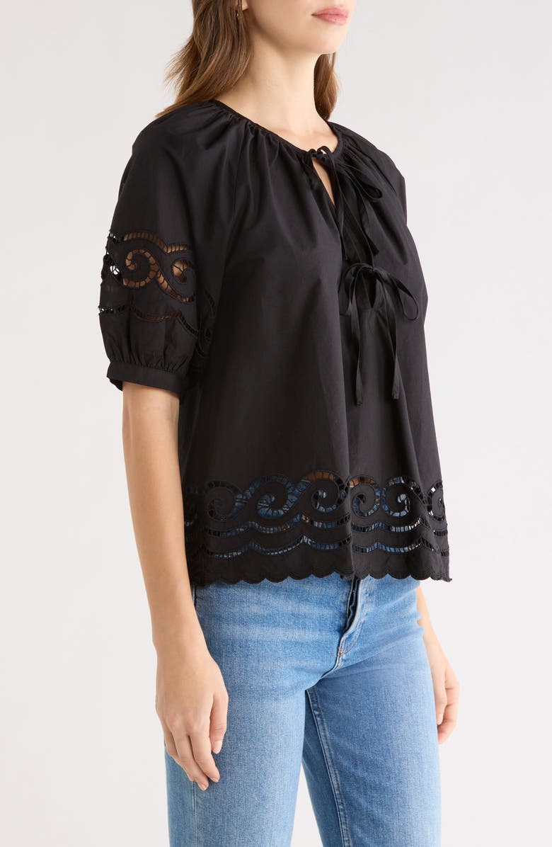 Rails Catalene Embroidered Eyelet Cotton Peasant Top, Alternate, color, Black Embroidery