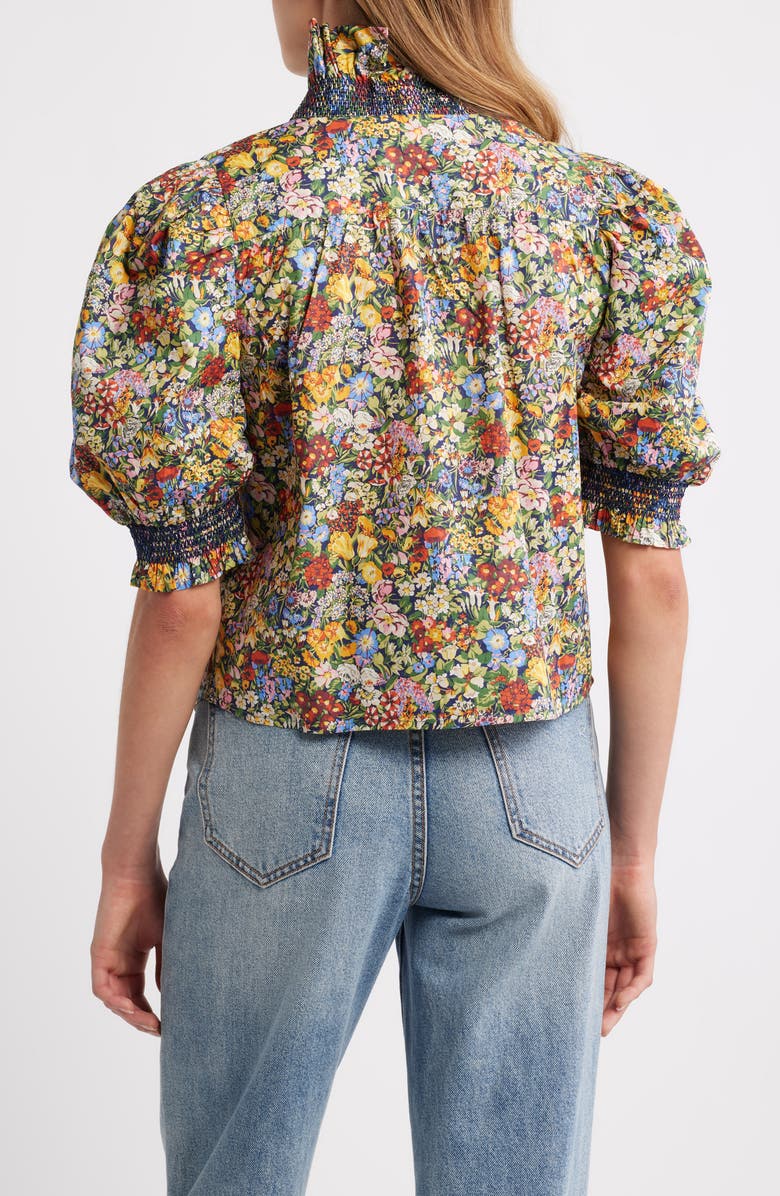 LOVE THE LABEL Zuri Smocked Ruffle Puff Sleeve Top, Alternate, color, Cottage Garden Liberty Print