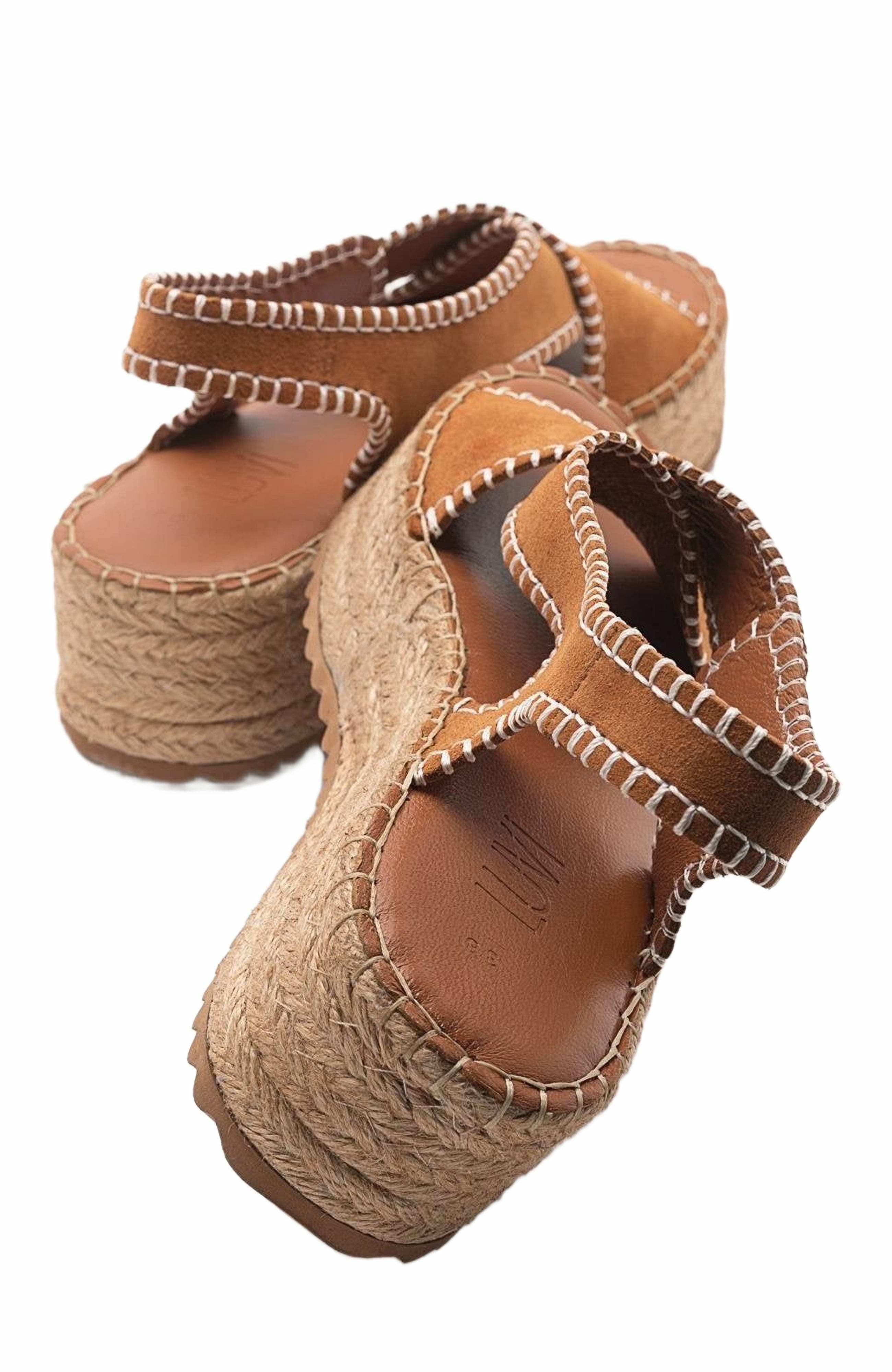 Forever & Always Shoes Bellezza Leather Platform Sandal, Alternate, color, Cognac Brown Suede Leather