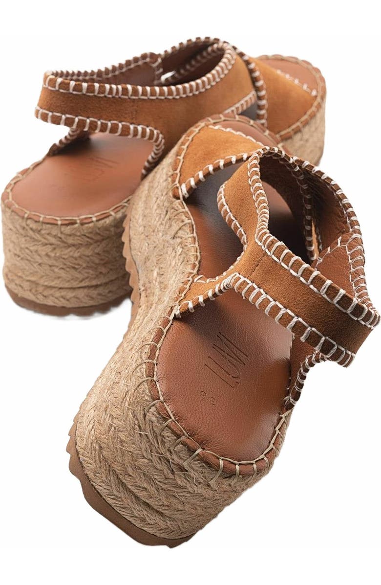 Forever & Always Shoes Bellezza Leather Platform Sandal, Alternate, color, Cognac Brown Suede Leather