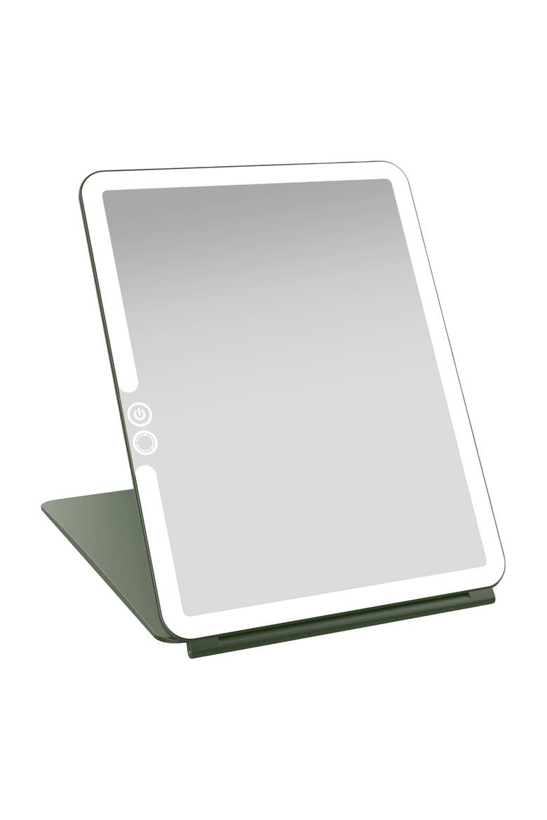 ECLIPSE Travel Mirror | LED Lighted Rechargeable Vanity Makeup Mirror, Main, color, Forest Green