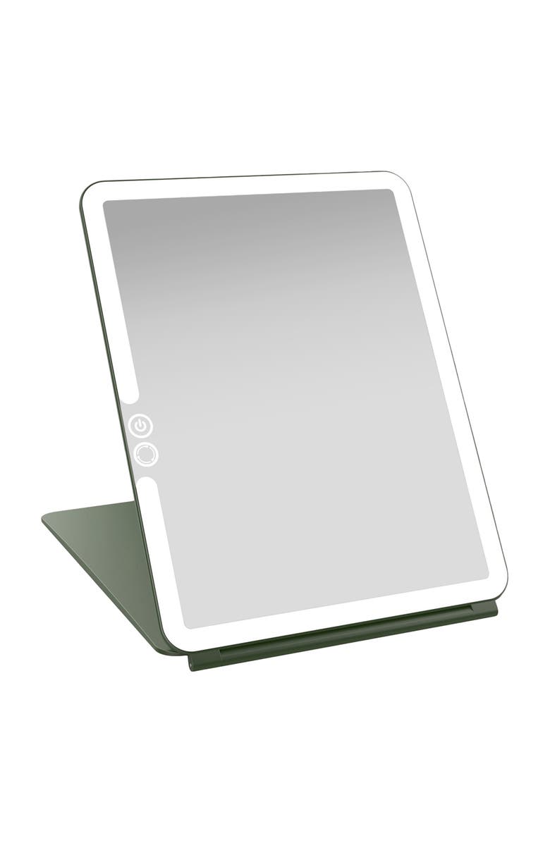 LUNA London ECLIPSE Travel Mirror | LED Lighted Rechargeable Vanity Makeup Mirror, Main, color, Forest Green