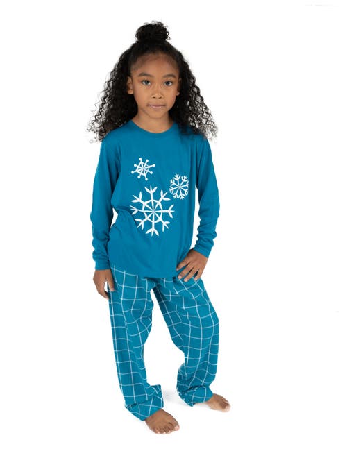 Leveret Kids Flannel Printed Holiday Pajama Set In Blue