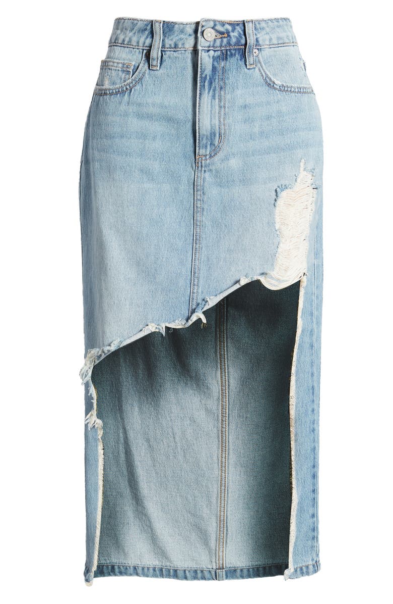 HIDDEN JEANS Heavy Distressed High-Low Hem Denim Skirt, Alternate, color, 