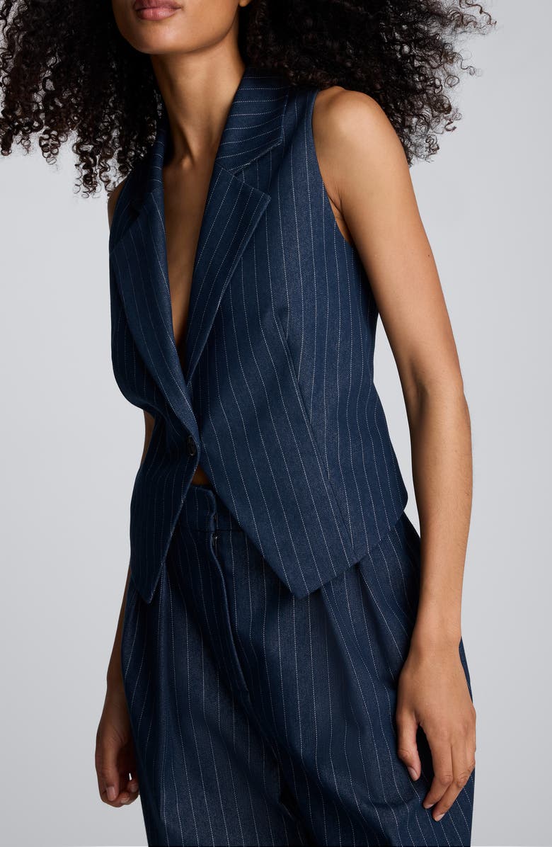 Kenneth Cole Fitted Pinstripe One-Button Vest, Alternate, color, Dark Navy / White