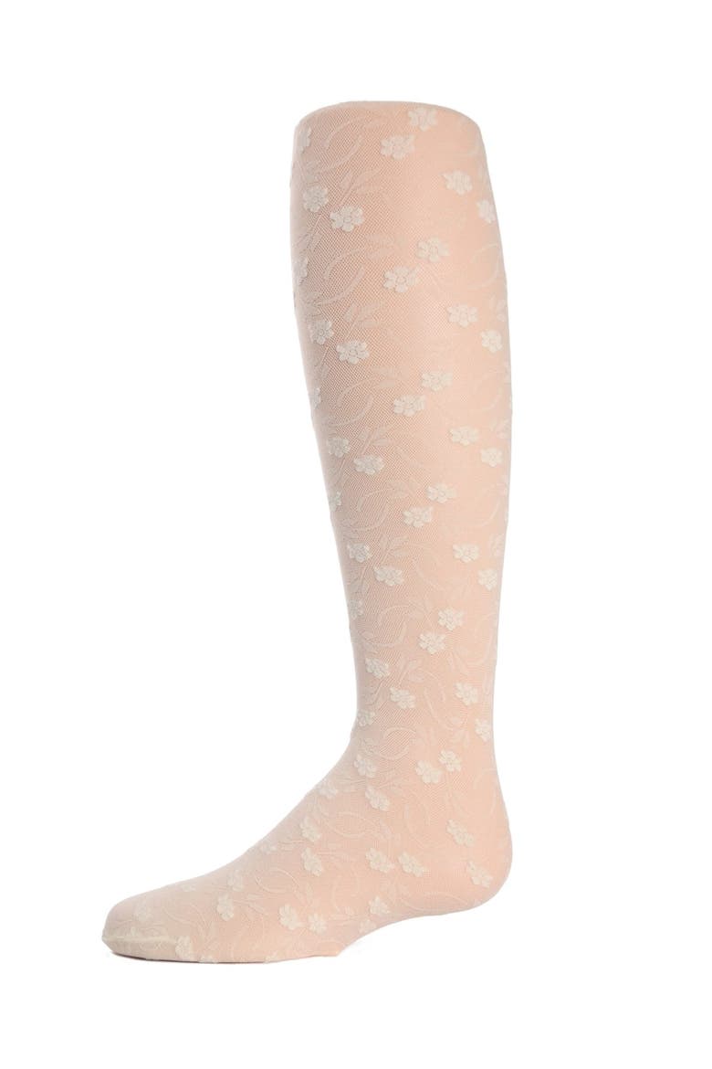 Infant Sweet Blossoms Sheer Raised Floral Print Tights, Main, color, Winter White