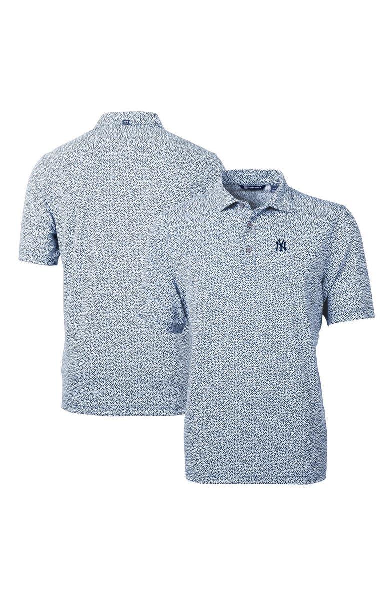 Cutter & Buck Men's Cutter & Buck Navy New York Yankees Virtue Eco Pique Botanical Print Recycled Polo, Main, color, Navy
