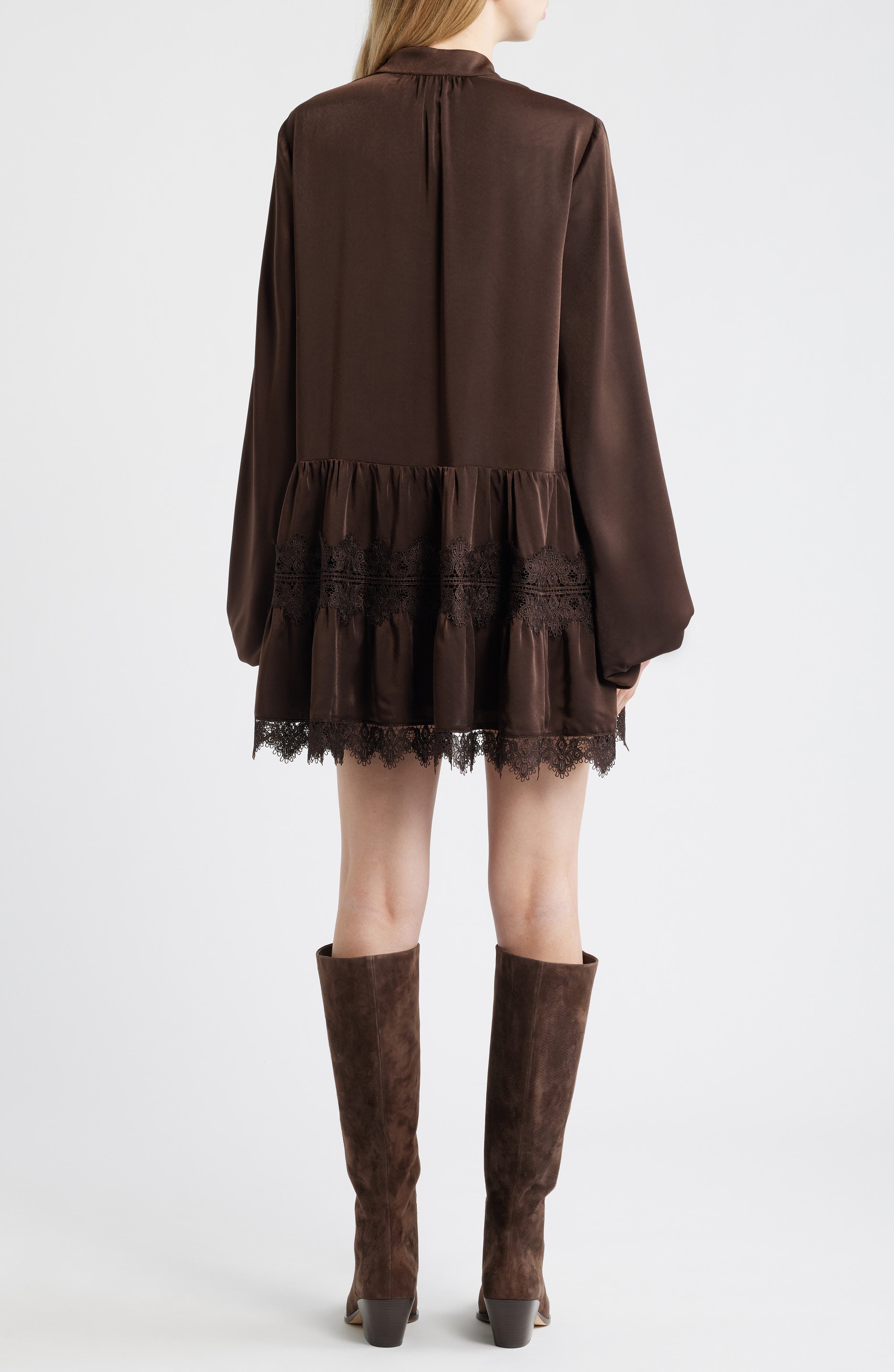 Bardot Antonia Lace Trim Long Sleeve Satin Minidress — фото 2