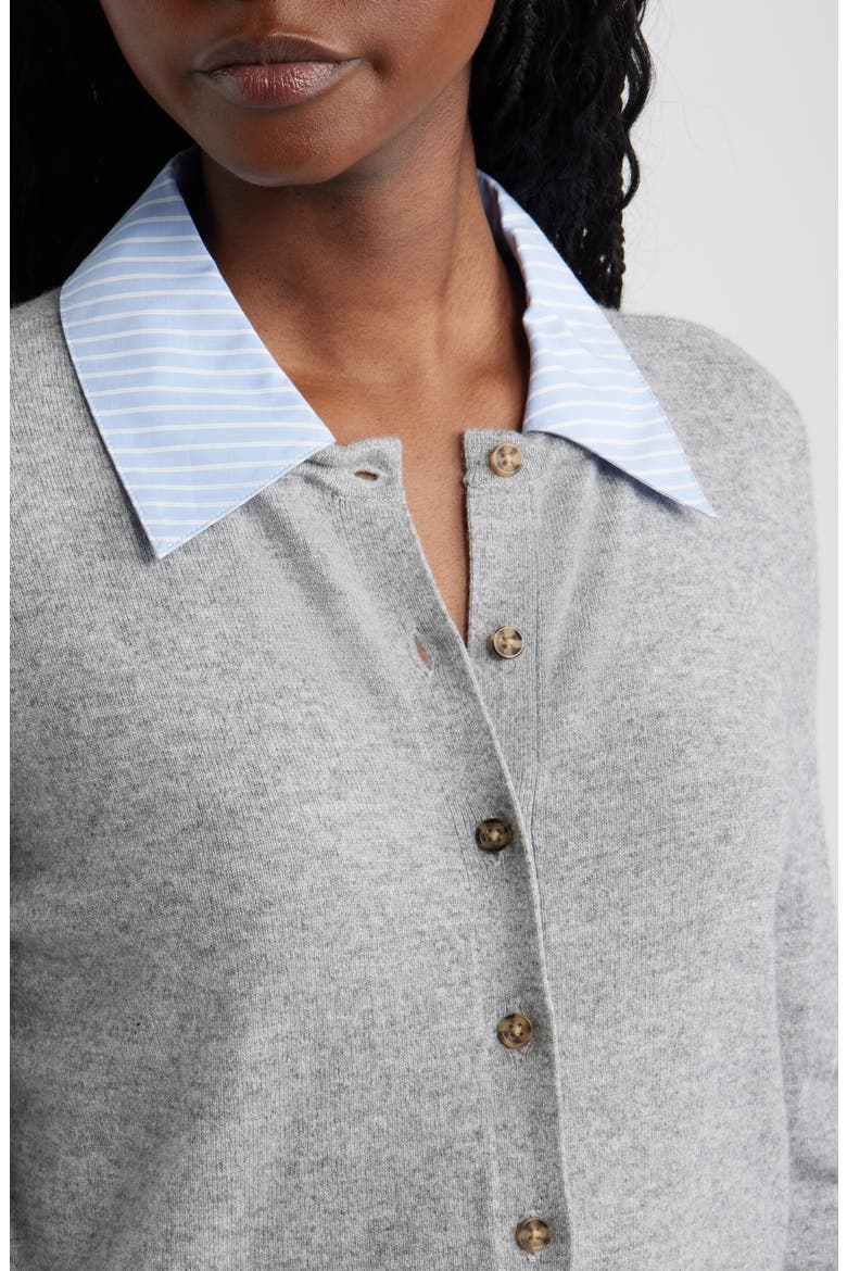 Eryn Merino Wool & Cashmere Cardigan with Removable Cuffs & Collar, Alternate, color, HEATHER GREY POPLIN MIX