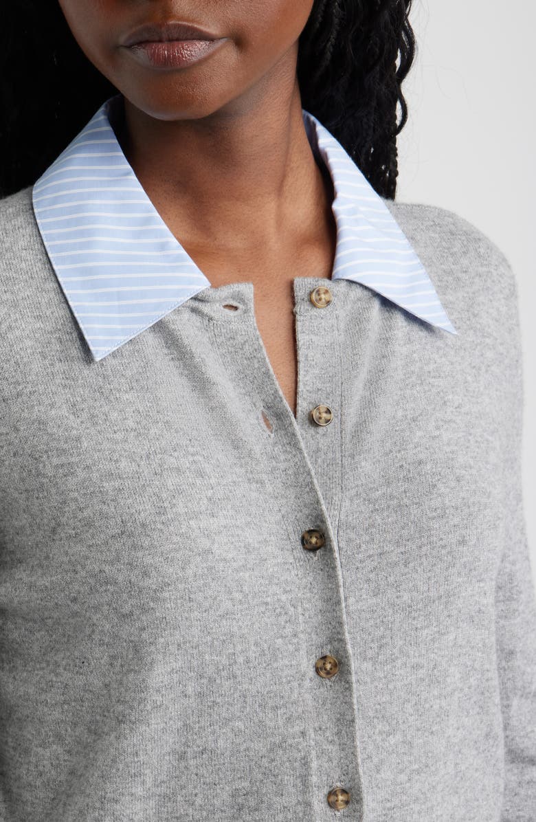 Rails Eryn Merino Wool & Cashmere Cardigan with Removable Cuffs & Collar, Alternate, color, Heather Grey Poplin Mix