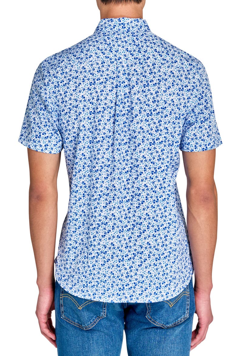 Slim Fit Blueberry Floral Recycled 4-Way Stretch Performance Short Sleeve Shirt, Alternate, color, WHITE/NAVY