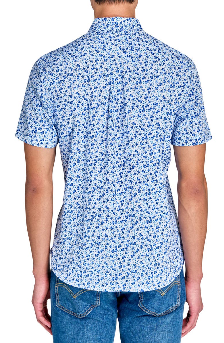 CONSTRUCT Slim Fit Blueberry Floral Recycled 4-Way Stretch Performance Short Sleeve Shirt, Alternate, color, White/Navy