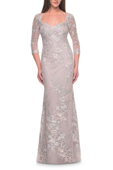 Embroidered Lace Fitted Gown for Mother of the Bride