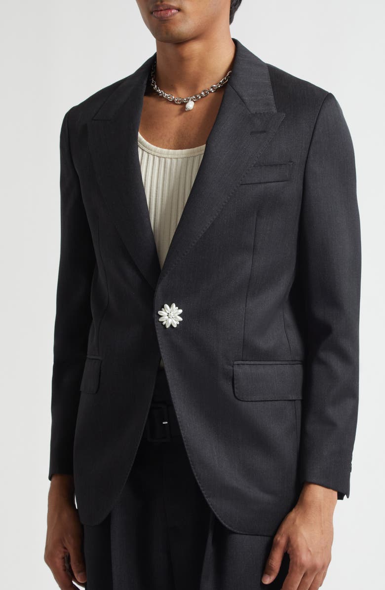Simone Rocha Faux Pearl Daisy One-Button Sport Coat, Alternate, color, Charcoal/ Pearl
