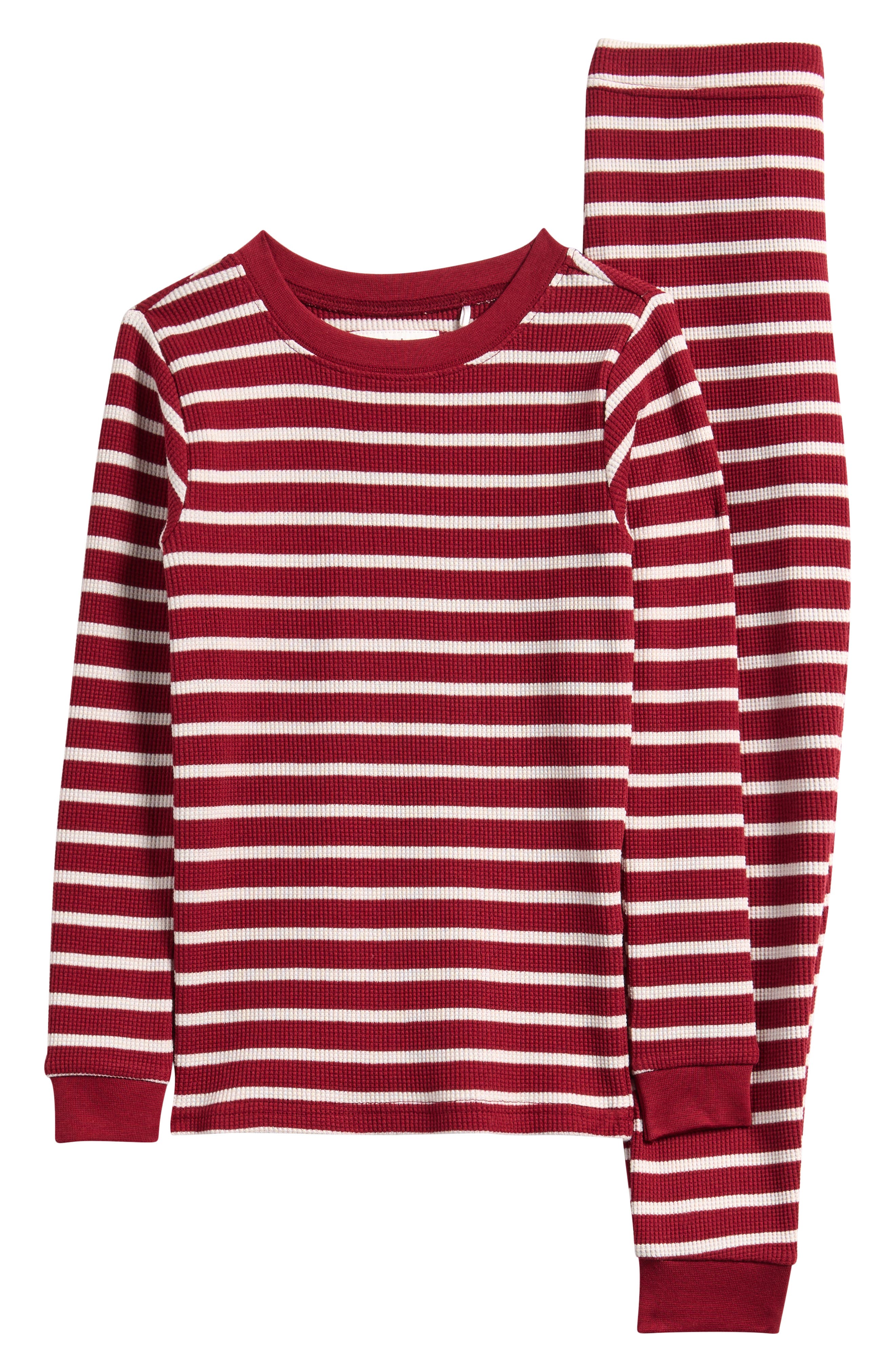 Petit Lem Kids' Scarlet Red Stripe Thermal Fitted Two-Piece Pajamas