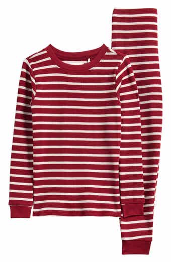 Petit Lem Kids' Scarlet Red Stripe Thermal Fitted Two-Piece Pajamas