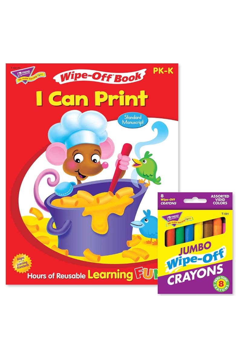 Printing Reusable Book & Crayons, Main, color, Multicolored