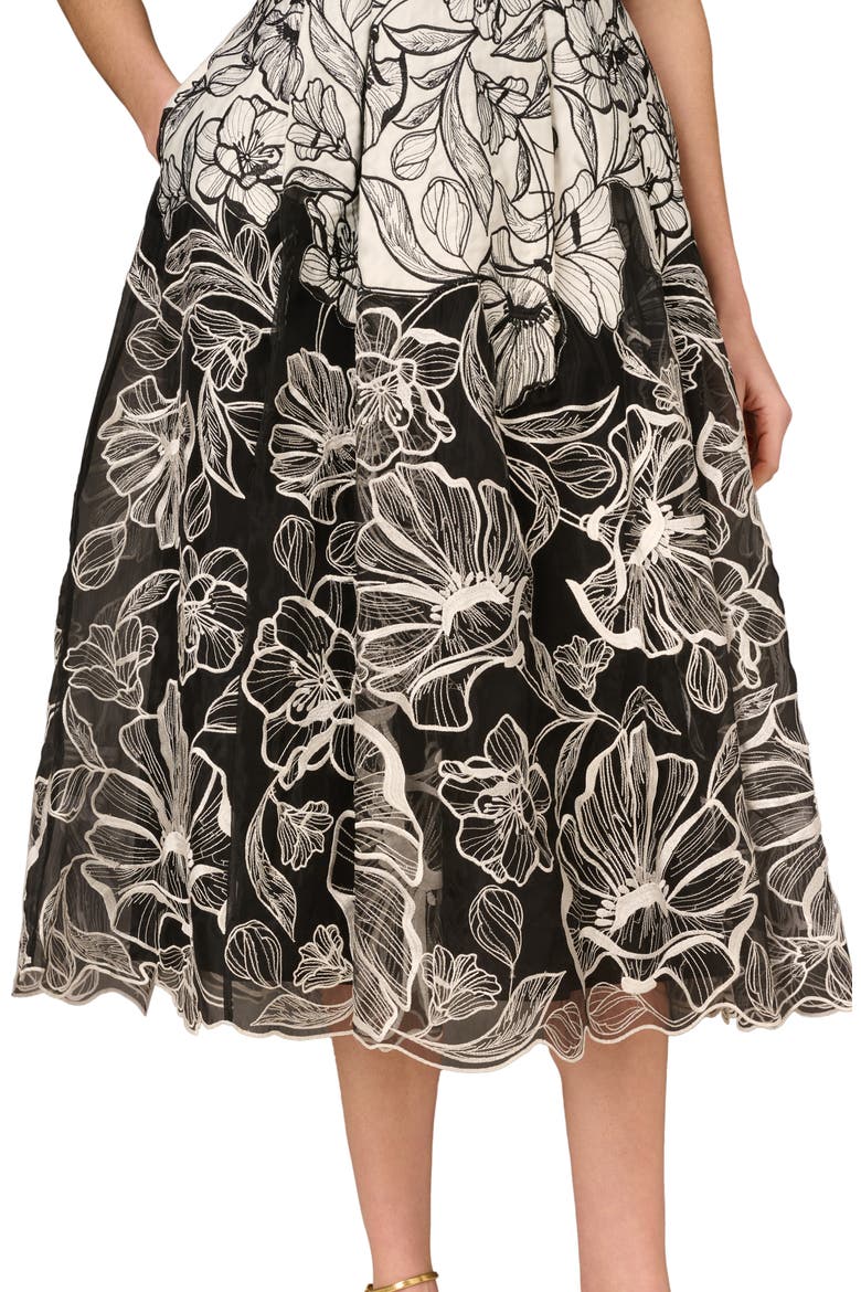 Embroidered Organza Midi Dress, Alternate, color, IVORY/ BLACK
