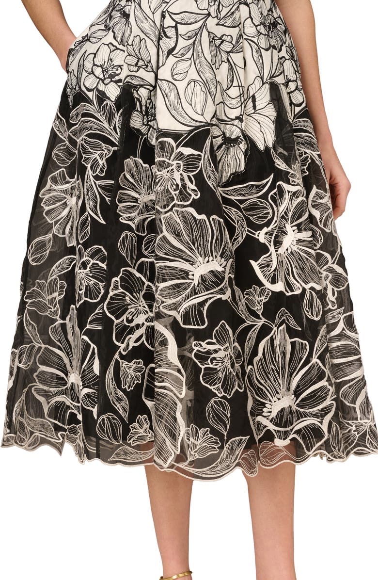 Aidan Mattox by Adrianna Papell Embroidered Organza Midi Dress, Alternate, color, Ivory/ Black