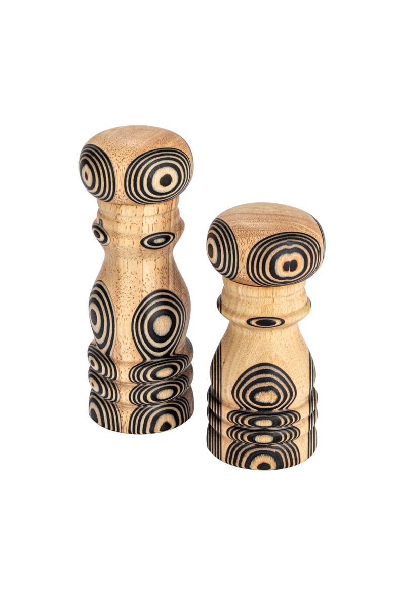 Storied Home Wood Salt and Pepper Mills with Inlaid Circles Design, Natural and Black, Main, color, Black