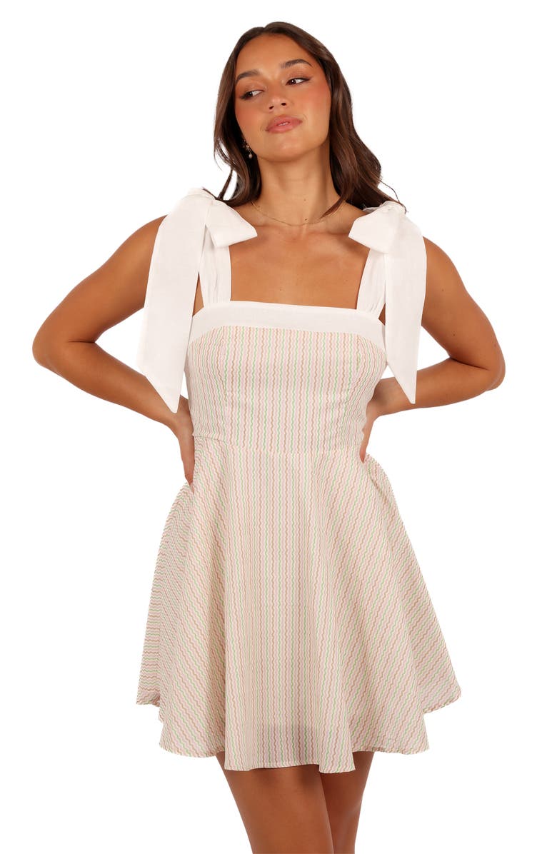 Petal & Pup Polina Tie Strap Cotton & Linen Minidress, Alternate, color, Wave Stripe