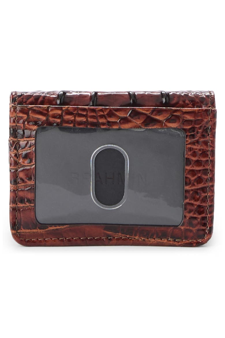Clementine Embossed Leather Card Case, Alternate, color, PECAN MELBOURNE