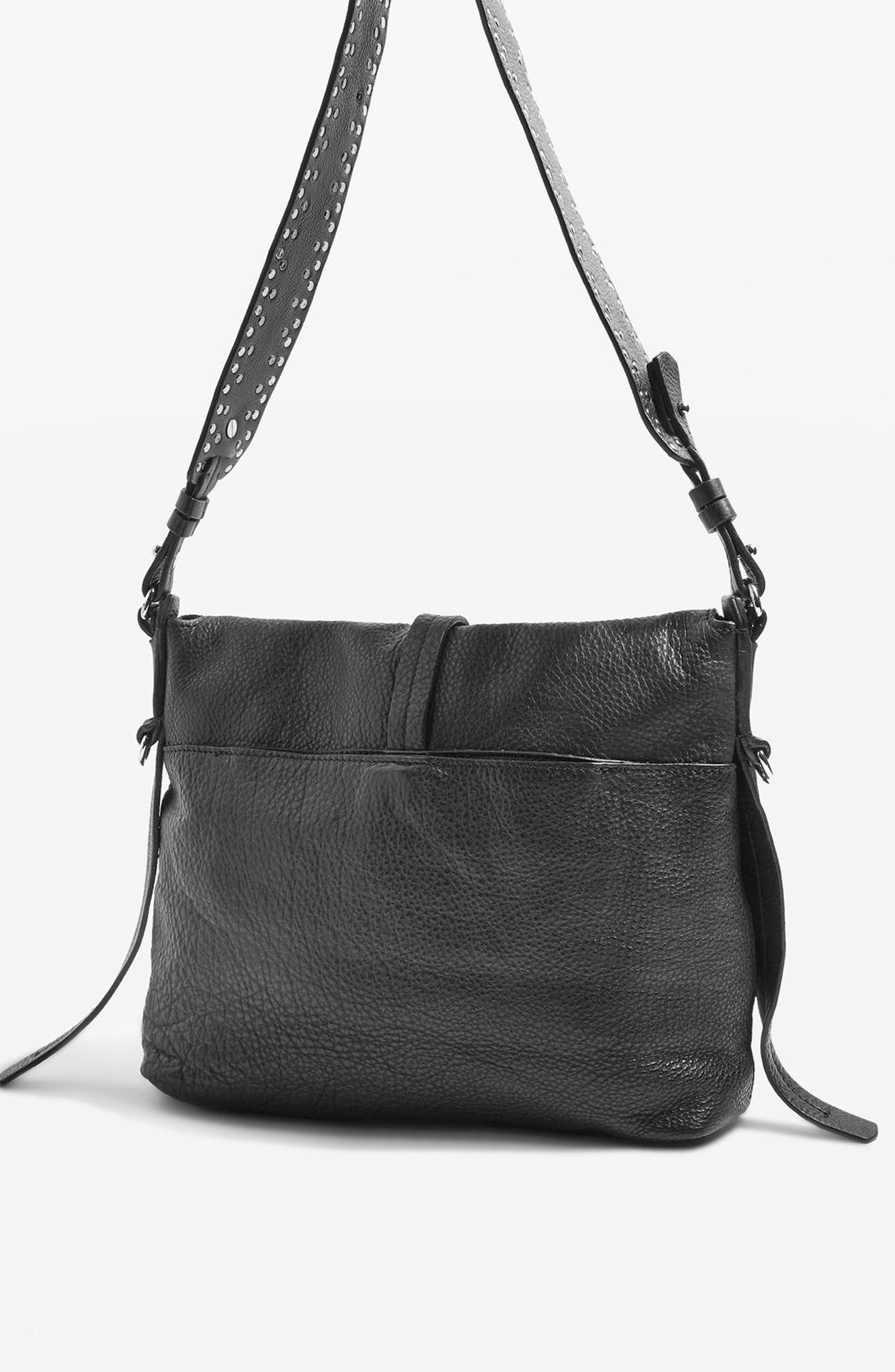 Topshop Premium Leather Studded Calfskin Hobo Bag, Alternate, color, 